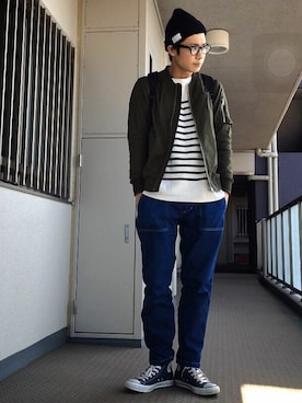 「オールスター」｜「アイテム（MA-1）」を使った、naoyaさん（メンズ・173cm）の春コーディネート