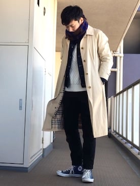 「オールスター」｜「アイテム（トレンチコート）」を使った、naoyaさん（メンズ・173cm）の冬コーディネート
