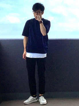 「白いスニーカー」｜「アイテム（腕時計）」を使った、naoyaさん（メンズ・173cm）の夏コーディネート