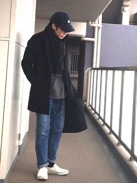 「カシミヤ」｜「アイテム（キャップ）」を使った、naoyaさん（メンズ・173cm）の冬コーディネート