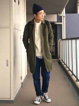 「オールスター」｜「アイテム（ステンカラーコート）」を使った、naoyaさん（メンズ・173cm）の春コーディネート