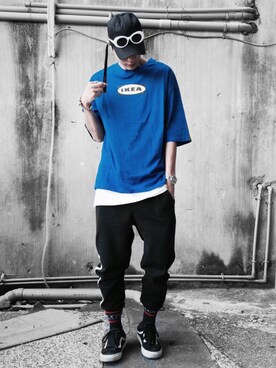 「Faith（-）のアイテム（Tシャツ/カットソー）」を使った、FAITH WEIさん（メンズ・183cm）の夏コーディネート