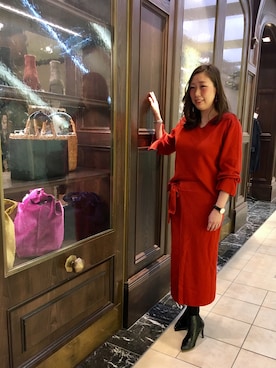 「アイテム（スカート、オレンジ系）」を使った、nano・universe 難波 STAFFさん（レディース・160cm）の冬コーディネート