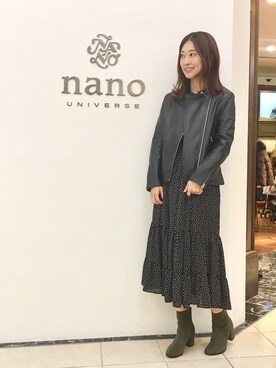 「NANO universe（ナノユニバース）のアイテム（ライダースジャケット）」を使った、nano・universe 難波 STAFFさん（レディース・160cm）の秋コーディネート