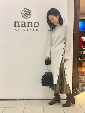 「NOMADIS（ノマディス）の【andGIRL 1月号掲載】【美人百花 11月号掲載】NOMADIS/別注ドロストリングムートンバッグ（ショルダーバッグ）」を使った、nano・universe 難波 STAFFさん（レディース・160cm）の冬コーディネート
