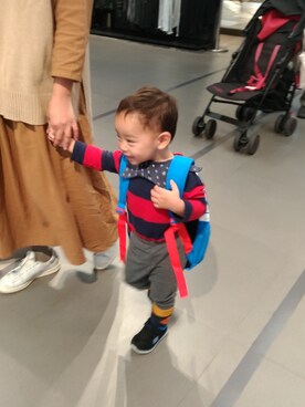 「OLD NAVY（オールドネイビー）のアイテム（その他トップス、レッド系）」を使った、ikuさん（キッズ・90cm）の冬コーディネート