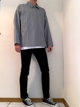 「GU（ジーユー）の（GU）スキニーフィットジーンズ（MEN ⁄ ジーンズ）」を使った、イさん（メンズ・178cm）の春コーディネート