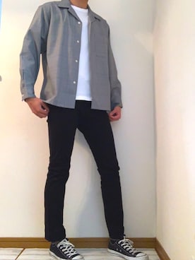 「GU（ジーユー）の（GU）スキニーフィットジーンズ（MEN ⁄ ジーンズ）」を使った、イさん（メンズ・178cm）の春コーディネート