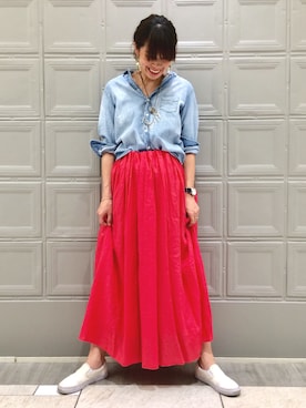 「Ray BEAMS（レイビームス）のRay BEAMS / 麻 ギャザー マキシ スカート（スカート）」を使った、wakoさん（レディース・168cm）の春コーディネート