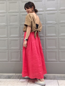 「Ray BEAMS（レイビームス）のRay BEAMS / 麻 ギャザー マキシ スカート（スカート）」を使った、wakoさん（レディース・168cm）の春コーディネート