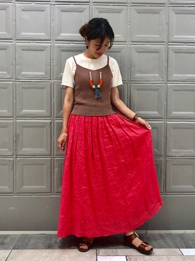 「Ray BEAMS（レイビームス）のRay BEAMS / 麻 ギャザー マキシ スカート（スカート）」を使った、wakoさん（レディース・168cm）の夏コーディネート