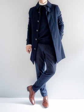 「MACKINTOSH PHILOSOPHY（ﾏｯｷﾝﾄｯｼｭ ﾌｨﾛｿﾌｨｰ）のアイテム（ステンカラーコート）」を使った、naoさん（メンズ・170cm）の冬コーディネート