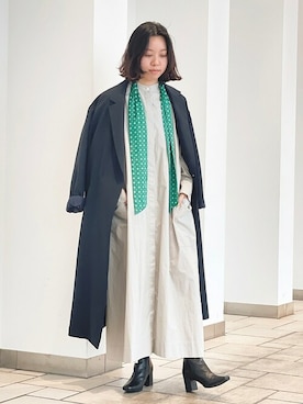 「アイテム（チェスターコート、ブルー系）」を使った、豊川さん（レディース・155cm）の冬コーディネート
