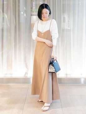 「リブタンクトップ」｜「アイテム（ワンピース/ドレス）」を使った、豊川さん（レディース・155cm）の春コーディネート