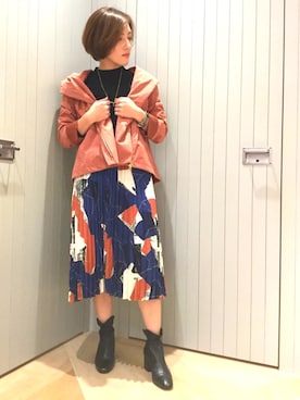 「アイテム（スカート、オレンジ系）」を使った、non_noさん（レディース・154cm）の秋コーディネート