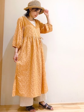 「Samansa Mos2 blue（サマンサモスモスブルー）のアイテム（ワンピース、オレンジ系）」を使った、reiko✌︎さん（レディース・158cm）の夏コーディネート