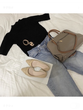 「GRL（グレイル）のアイテム（ニット/セーター、ブラック系）」を使った、めさん（レディース・158cm）の春コーディネート