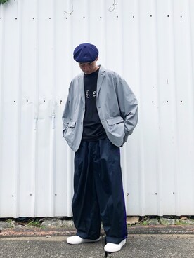 「BEAMS（ビームス）のアイテム（帽子、ブルー系）」を使った、JJJJJさん（メンズ・182cm）の春コーディネート