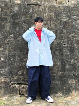 「sillageのアイテム（シャツ/ブラウス、ブルー系）」を使った、JJJJJさん（メンズ・182cm）の春コーディネート