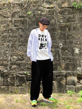 「KANGOL（カンゴール）のアイテム（帽子、ブラック系）」を使った、JJJJJさん（メンズ・182cm）の夏コーディネート