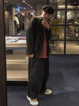 「KANGOL（カンゴール）のアイテム（キャップ、ブラック系）」を使った、JJJJJさん（メンズ・182cm）の秋コーディネート