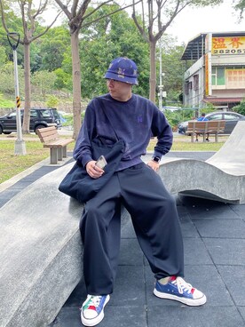 「Needles（ニードルス）のアイテム（帽子、パープル系）」を使った、JJJJJさん（メンズ・182cm）の冬コーディネート