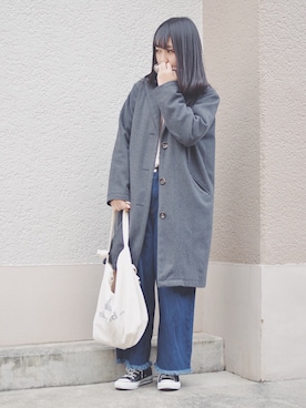 「フリンジデニム」｜「アイテム（チェスターコート）」を使った、sayo  さん（レディース・153cm）の冬コーディネート