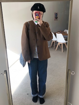 「URBAN RESEARCH（アーバンリサーチ）のアイテム（ノーカラージャケット）」を使った、fubeibei_さん（レディース・167cm）の冬コーディネート