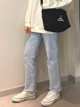 「H&M（エイチ・アンド・エム）のアイテム（その他トップス、ホワイト系）」を使った、cca7さん（レディース・160cm）の冬コーディネート