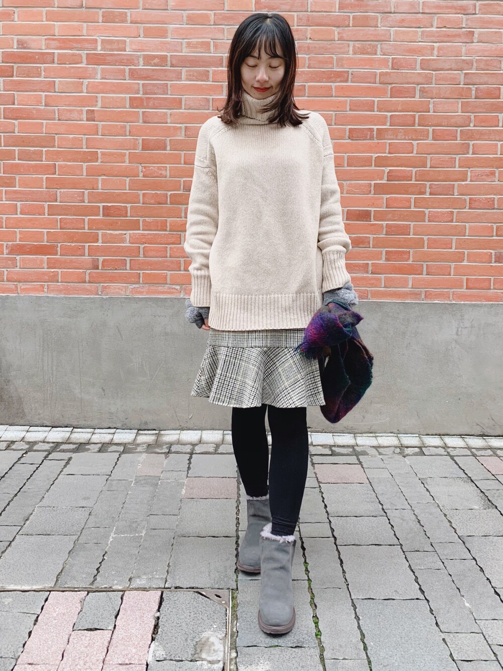 「GALERIE VIEのファインウール タートルネックプルオーバー（ニット/セーター、ベージュ系）」を使った、Rabbit🐰💤さん（レディース・161cm）の冬コーディネートの1枚目の写真