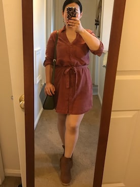 「Abercrombie&Fitch（アバークロンビーアンドフィッチ）のアイテム（シャツワンピース）」を使った、miw!さん（レディース・150cm）の秋コーディネート