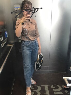 「usedのアイテム（ポロシャツ、ブラウン系）」を使った、メナリさん（レディース・154cm）の夏コーディネート