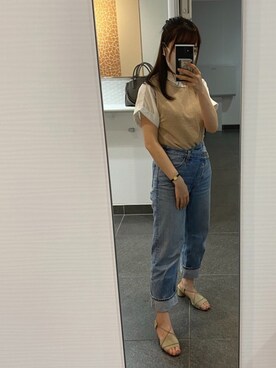 「ZARA（ザラ）のアイテム（トップス、ベージュ系）」を使った、メナリさん（レディース・154cm）の夏コーディネート