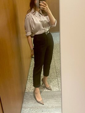「ZARA（ザラ）のアイテム（シャツ/ブラウス、パープル系）」を使った、メナリさん（レディース・154cm）の春コーディネート