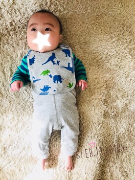 「アイテム（ロンパース、グリーン系）」を使った、amamiさん（キッズ・60cm）の冬コーディネート