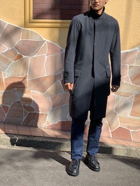 「シンプルおしゃれが好き」｜「アイテム（ステンカラーコート）」を使った、タカヒロさん（メンズ・172cm）の秋コーディネート