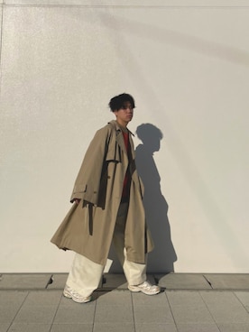 「stein」｜「アイテム（トレンチコート）」を使った、KAKERUさん（メンズ・178cm）の冬コーディネート