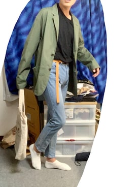 「UNIQLO（ユニクロ）のエアリズムコットンオーバーサイズTシャツ（5分袖）（Tシャツ/カットソー）」を使った、𝙷𝚊𝚛𝚒𝚗𝚎𝚣𝚞𝚖𝚒さん（メンズ・170cm）の秋コーディネート