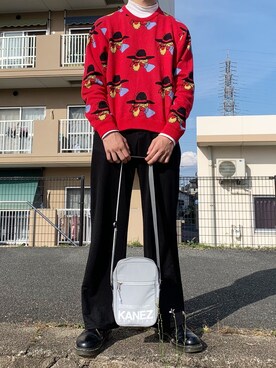「KaneZ（ケインズ）のアイテム（ショルダーバッグ）」を使った、daisuke18さん（メンズ・170cm）の春コーディネート