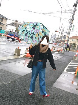 「傘」｜「アイテム（その他アウター）」を使った、natsuさん（レディース・163cm）の春コーディネート