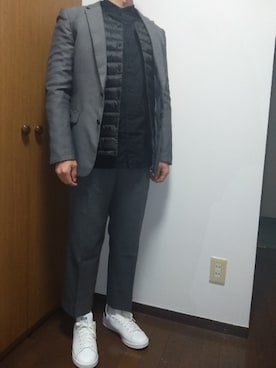 「ノーカラーシャツ」｜「アイテム（ダウンジャケット/コート）」を使った、ぴろんちゅさん（メンズ・166cm）の冬コーディネート
