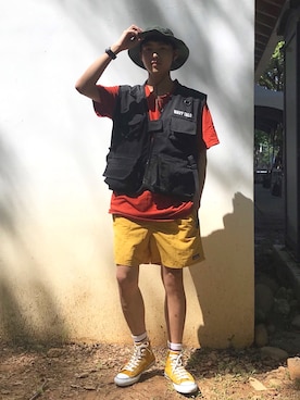 「アイテム（カーゴパンツ、イエロー系）」を使った、wearKUOさん（メンズ・170cm）の秋コーディネート