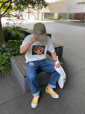 「430（フォーサーティ）のアイテム（帽子）」を使った、moriiiii0021さん（メンズ・169cm）の春コーディネート