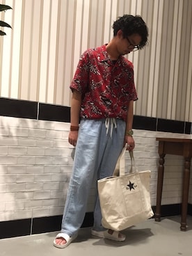 「アイテム（サンダル、ホワイト系）」を使った、チリリンさん（メンズ・172cm）の夏コーディネート