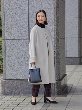 「green label relaxing（グリーンレーベルリラクシング）のアイテム（ノーカラーコート）」を使った、山口（yamaguchi）さん（レディース・156cm）の秋コーディネート