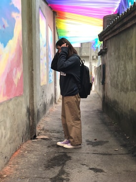 「carhartt」｜「アイテム（その他シューズ）」を使った、アンちゃんさん（レディース・158cm）の冬コーディネート