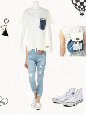 「VENCE（ヴァンス）のアイテム（パンツ）」を使った、柚子林檎さん（レディース・158cm）の春コーディネート