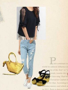 「VENCE（ヴァンス）のアイテム（パンツ）」を使った、柚子林檎さん（レディース・158cm）の夏コーディネート