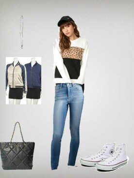 「CECIL McBEE（セシルマクビー）のアイテム（スウェット）」を使った、柚子林檎さん（レディース・158cm）の秋コーディネート