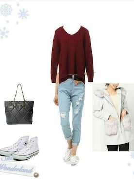 「VENCE（ヴァンス）のアイテム（パンツ）」を使った、柚子林檎さん（レディース・158cm）の冬コーディネート